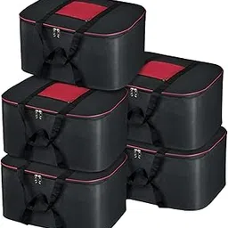 Nylon Big Underbed Storage Bag Moisture Proof Cloth Organiser with Zippered Closure and Handle(BlackRed, 54x46x28cm) Rectangular (Pack of 5)-picture-32