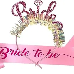 PARTY WAREHOUSE Bride to Be Decoration Set of 2 Satin Sash & Tiara/ Headband /Hairband /Crown for Bachelorette, Bridal Shower & Wedding Party Celebration|Bride To Be Hamper (Pink)-image-52