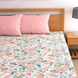 CLiDE Presents 180 TC Microfibre Cotton Double Bedsheets | for Luxury Rooms | Elastic Fitted Double Bedsheet (72X78 inch) with 2 King Size Pillow Covers (Multi Flower)-picture-15