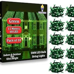 fizzytech 11 Meter 40 LEDs Decorative String Light | Green LED Fairy Light for Diwali, Christmas, Weddings & Home Decoration | Polycarbonate, Pack of 10(40 LED Green P-10)-picture-29