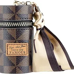 WENDOVER (Brown) Elegant Mini Leather Lipstick and Gloss Organizer Pouch - Travel Makeup Bag with Keychain, Compact and Stylish for Daily Carry or Travel - Zipper Cosmetic Storage for Women and Girls-picture-21