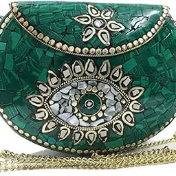 trend overseas Turquoise stone mosaic metal bag antique ethnic bridal clutch Indian purse party clutch women bag-picture-15