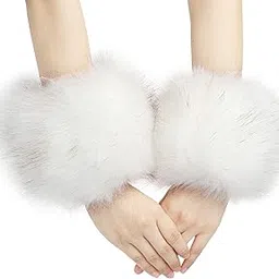 la carrie Women's Snakeskin Print Faux Fur Wrist Cuffs,Winter Fox Furry Bands Arm Warmer-picture-46