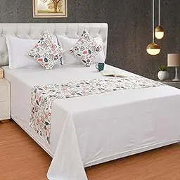 Shri Anand Creations Digital Print Super Soft Fabric Bed Runner Scarf with Matching Cushion Covers/Slipcover Mattress Protector/Bed Linen Scarf/Decorative Set for Bedrooms/Hotel Rooms (White Flower)-picture-18
