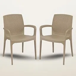 Oaknest Supreme Texas Plastic Chair with Rattan-Style Backrest, Armrests, and Weather-Resistant Design for Indoor & Outdoor Use – Dark Beige, Set of 2-picture-20