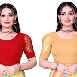 Women's Readymade Indian Ethnic Designer Stitched Women's Blouse net Sleeves Sequence Embroidery (Pack of 2)-picture-49