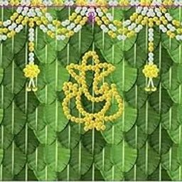 Anu Novelties Ganeshji Design with Marigold Flower on Banana Leaf Backdrop Curtain Cloth for Pooja Decoration Traditional Events 8 Ft Width * 5 Ft Height Washable Fabric/Easy to Maintain (Green)-picture-29
