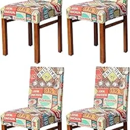 Amazon Brand - Solimo Polyester Spandex Retro Printed Road Signal Dining Chair Cover, Stretchable & Washable Slipcover, Red (Set of 4)-picture-12