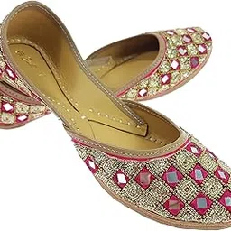fulkari Women's Sunshine Mirror Genuine Soft Leather Embroidered Jutis | Bite and Pinch Free Jutti | Punjabi Formal Juttis | Girl's Wedding Flat Ladies Mojari | Formal Ethnic Juti |-picture-29