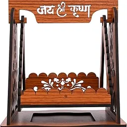 GOJEEVA Premium Engineered Wooden Carved Pattern Designer Jhoola for Janmashtmi, Krishna Janmotsav, Home Decor - Kanhaiya Ji Ki Palki (Brown, Pack of 1)-image-66