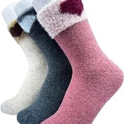 alexvyan 3 Pair Heart Multi Color Fur Socks Soft & Cozy Solid Fur Winter Woolen Thick Warm Fur Lined Stretchy Elastic Socks (Without Thumb) for Girls/Ladies/Women-picture-27