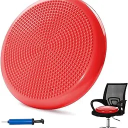 GISCO Stability Wobble Balance Board with Inflating Pump - 35 cm Diameter | Inflated Balance Stability Disc Cushion | Anti-Slip Balancer | Balancing Trainer Legs Core Workout (Red) image 1