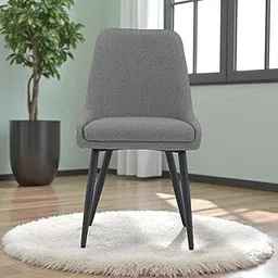 Finch Fox® Morris Glam Comfortable Fabric Upholstered Padded Living Room Side Dining Chair for Cafeteria Bedroom, Restaurents, Home, Office with Black Metal Legs in Dark Grey Color image 1