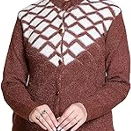 venatoria Women's Acrylic Banded Collar Full Sleeves Cardigan Sweater for Winter ( Brown Medium )-picture-49