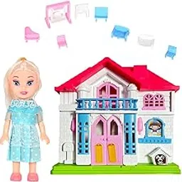 DISILA TRADERS Pretty Dollhouse Set with Doll House and Small Accessories (Bright Random Colors and Design)-picture-27