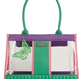 caprese Madonna Laptop Tote Bag Large | Vibrant Transparent Handbag with Adjustable & Detachable Sling Strap, Secure Zip Closure | Shoulder Bag | Perfect for Office & Casual Use (Green & Purple)-picture-49