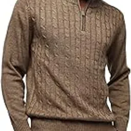 dennis lingo Men's Cable Knit Solid Mock Collar Pullover Sweater-picture-15