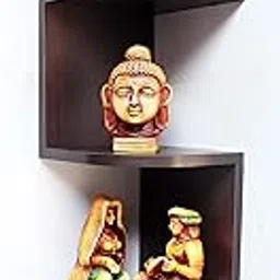 Zigzag Engineered Wood Wall Mounted Corner Shelf Sets of 3 (Wenge) for Living Room Bedroom Kitchen Office Organizer-picture-14