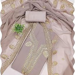 peachmode Women's Floral Embroidery and Embroidered Georgette Unstitched Dress Material | Stylish Ethnic Wear Ladies Latest Salwar Suit Set Trendy Kurtas Kurti Pant with Dupatta for Women 3 Piece-picture-6