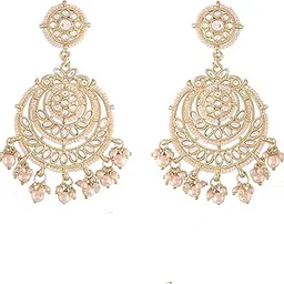 i jewels Gold Plated Traditional Beaded Chandbali Earrings Glided With Kundans & Pearls For Women/Girls (E3002)-picture-38
