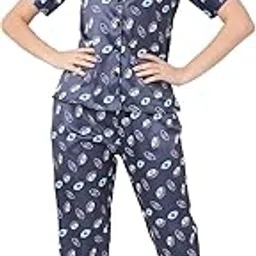 smarty pants Women's Silk Satin Blue Color Evil Eye Print Night Suit.-picture-35