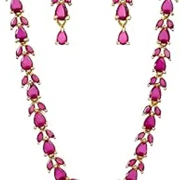 kennice Gold-Plated Ruby American Diamond Necklace with Earrings Jewellery Set For Women & Girls-picture-21