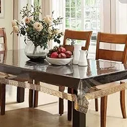 Kuber Industries Polyvinyl Chloride Pvc Gold Bordered Rectangular 6 Seater Dining Table Cover (Transparent)-picture-26