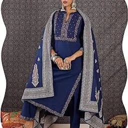 indo era Women's Pure Cotton Ethnic Motifs Printed Straight Kurta & Pant with Dupatta Set (IESTR11821)-picture-11