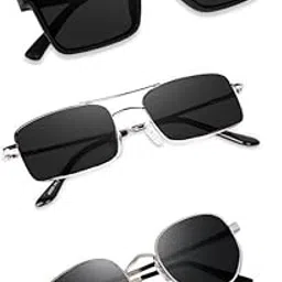 sheomy Combo offer pack of 3 shades glasses White Candy Rectangle Retro Vintage Narrow Sunglasses Women and Men Small Narrow Square Sun Glasses UV Protection-picture-49