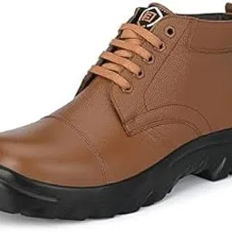 Men Light Weight Genuine Leather Police/Security/Service High Ankle Boots With Side Zipper-image-1