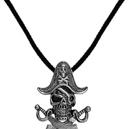 Biker Jewellery Viking Skull Head On Cap With Black And Silver Zinc Metal And Cotton Dori Pendant Chain For Men And Women SPn2022883-image-66