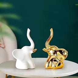 TIED RIBBONS Set of 2 Elephant Statue Showpiece (Ceramic, 4.5 Inch) - for Home Décor Vaastu & Fengshui Decorative Elephant Idol, Diwali Decoration Items for Home, Diwali Gifts Set (Golden & White)-picture-26