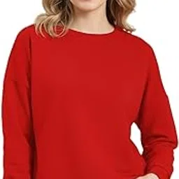 leotude Women's Full Sleeve Round Neck Loopknit Solid Sweatshirt for Women (Colour: Red)-picture-16