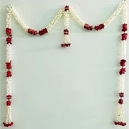 Sphinx Artificial Jasmine (Mogra) and Roses Door Toran/Door Hangings/Door Garlands for Main Entrance,Festive Wedding Housewarming Decorations-(Sine Line with Clustered/Tassle Strings,1),8 Centimeters-image-6