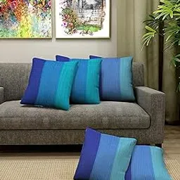 Blue Grass� Designer Dupion Silk Cushion Cover- Blue, Set of 5 || 16x16 Inches-image-13