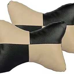 MOTO SHIELD Car Premium Neck Rest Neck Supporters Pillow Cushion Square Chess Design for All Cars - Set of 2pcs (Black & Beige)-image-72