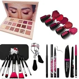 FROSTED COSMETIC Makeup Brush Kit 7 Pieces with Nude Eyeshadow Palatte 5 Lipsticks in 1 3in1 Eyeliner Mascara Eyebrow Pencil and Eyelash Curler (Pack of 15)-picture-31