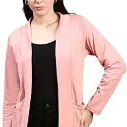 Women’s Regular Length Cotton Shrug with Side Pockets | Soft Lightweight Knitted Fabric, Open Front Long Sleeve Layer for Stylish Everyday Wear, Casual Outfits & Travel-image-2