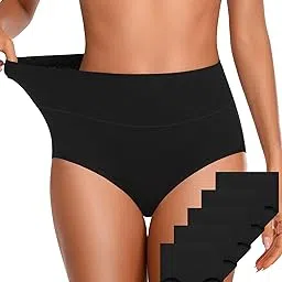 ouenz Womens Underwear Cotton High Waisted Panties Soft Breathable Ladies Postpartum Briefs Full Coverage Underpants, Black a, Small-picture-13