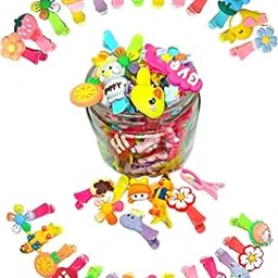 Quarya Hair Clips for Girls Babies Toddlers Set of 12 Cute Cartoon Characters Hair Clips Set Baby Hair pins for Kids Girls Hair Accessories (Pack of 24 pcs plus 1 Velvet Hair Scrunchy in a Jar)-picture-42