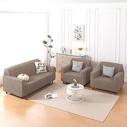 HOKIPO 'Aria Nova' 280 GSM Stretchable Bubble 5 Seater (3+1+1) Fully Covered Sofa Cover, Mocha Brown (AR-6210-BR + 6208*BR*2)-picture-49