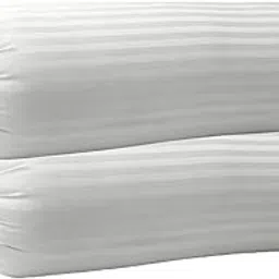 LINENWALAS 100% Cotton 16x32 inch 300TC Striped Bolster Cover | Round Bed Side Long Bolster Pillow Cover to fit 24" Length 9" Dia | Pack of 2 Bolster Cover only (16x32 inch, White)-image-38