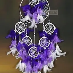 Purple and White Dream Catcher, Handmade Feather Wall Hanging Decoration, Traditional Native American Style, Multiple Ring Design-picture-11