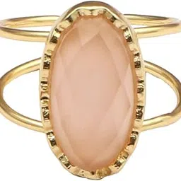 Rose Quartz Gemstone Adjustable Ring | Brass Gold Plated Oval Shape Statement Jewelry | Handmade Double Band Women Ring | 1383 1F-image-4