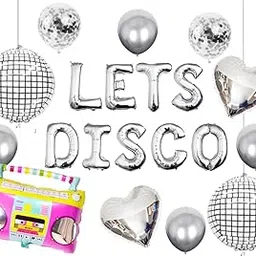 FI - FLICK IN Latex 21 Pcs Lets Disco Retro Party Decorations Radio Music Foil Balloons Lets Party Back to 90s Theme Lets Disco Balloon Decoration Confetti & Chrome Balloons (Pack of 21, Multicolor)-picture-10