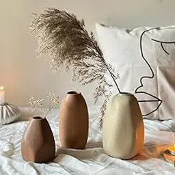 Craftribal Ceramic Stone Vase Set Combo Pack, 6.5" inches, 6" inches, 4" inches, Matte Finish White-picture-36