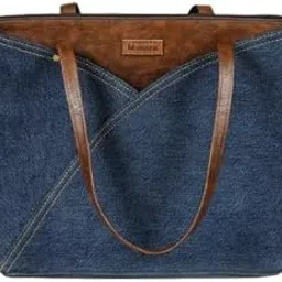 bhastra Classic Denim Tulip Tote Bag | 3 Compartment | Vegan Leather | Laptop | Tote Bags for Women For Office Use, Work | Ladies Stylish Shoulder Bag | Ethically Sourced-picture-45