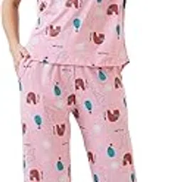 av2 Women's Cotton Printed Round Neck Short Sleeve Night Suit Set | Capri Set | Casual Night Dress for Women-2895-picture-26