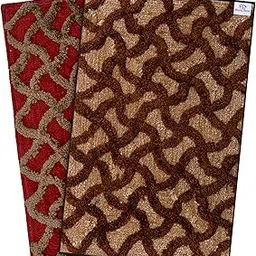 Heart Home Soft, Lightweigth, Washable, Non Slip Doormat Entrance Rug Dirt Trapper Mat Shoes Scraper for Entry, Patio, Porch- Pack of 2 (Maroon & Brown)-image-1
