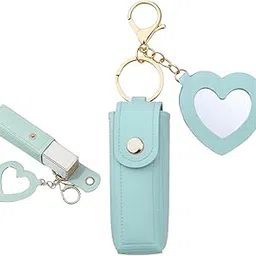 flavizo Lipstick Holder Keychain Pouch with Mirror | Lip Balm Holder Case Set | Portable Lip Charm Bag Keychain Organizer for Women Girls (Light Blue)-picture-56